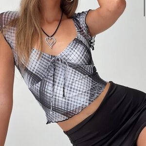 Princess Polly Women’s Kita Top Grey - Black White & Grey Checkered Blouse - 8